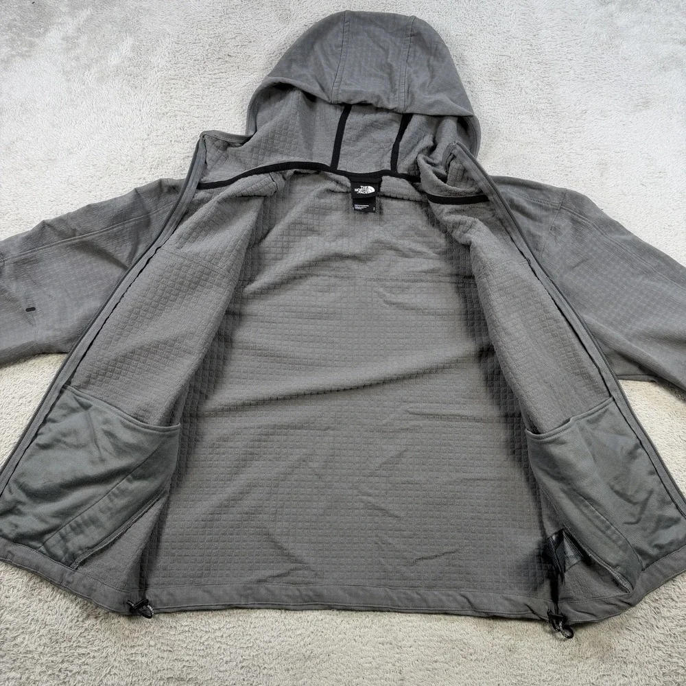 The North Face Jacket Mens Small Grey Tekware Grid Fleece Zip Hoodie Flashdry